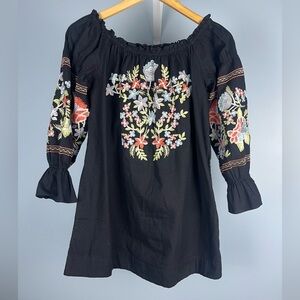 Free People Fleur Du Jour Embroidered Off the Shoulder Mini Dress black